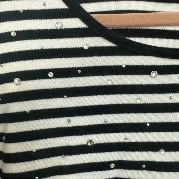 Quacker Factory Top Blouse Striped Beaded Womens Plus Size 2X Crisscross Sleeves - Picture 4 of 14
